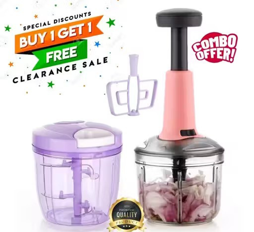 1000ML + 1000ML Combo of Hand Press Push Chopper (1000 ml) and Compact Dori Chopper Cutter Mixer (1000 ml) (PACK OF 2) Manual Choppers