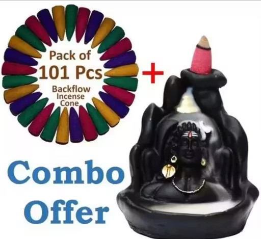 Handcrafted Lord Adiyogi, Mahadev, Shiv Adi Shankara | Backflow Cone Incense Holder |Pack of 1 Shiv Decorative Showpiece with 101 Free Fragrance Smoke Backflow Incense Cone