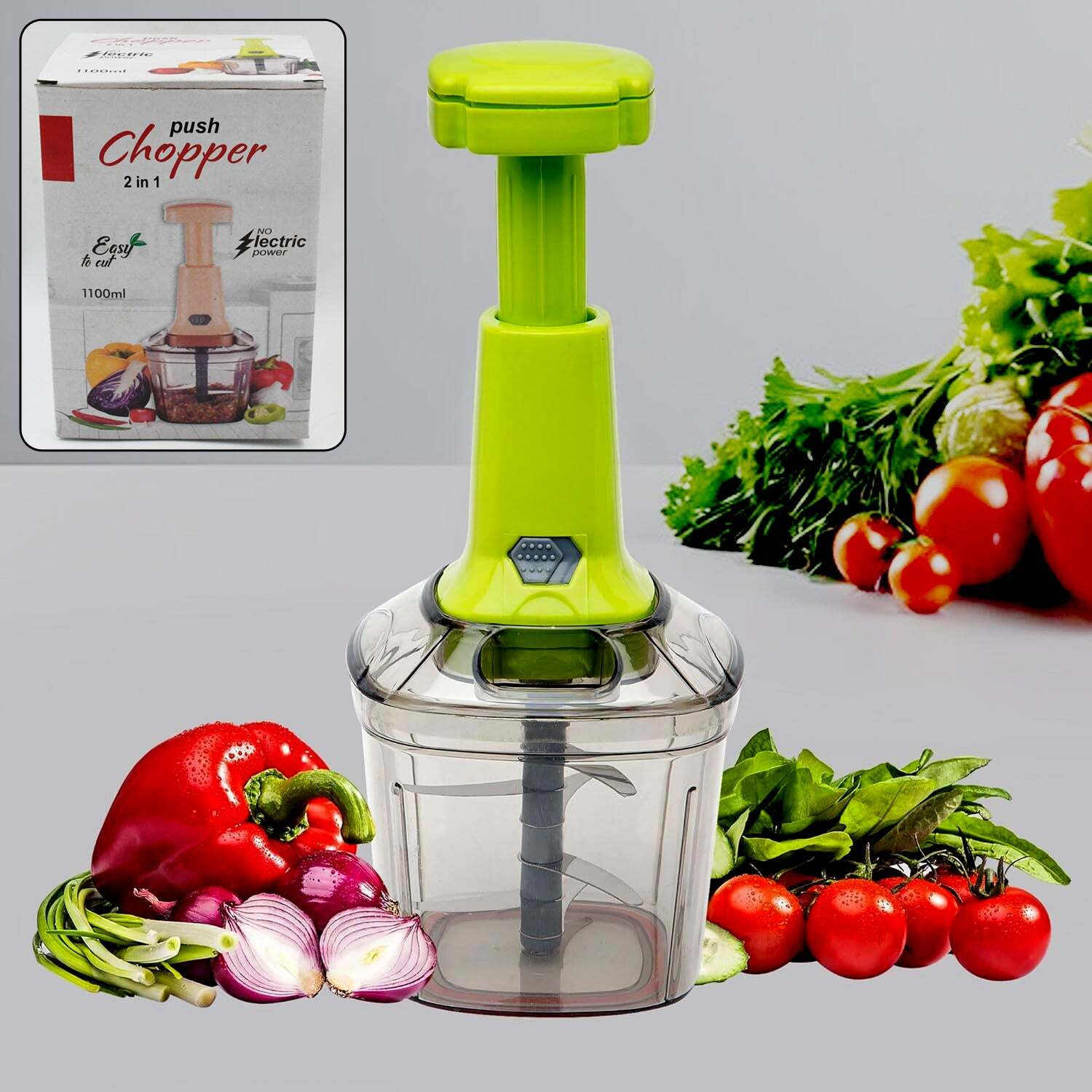 1000ml large quick manual push chopper for onion, chilly, vegetables with stainless steel blades