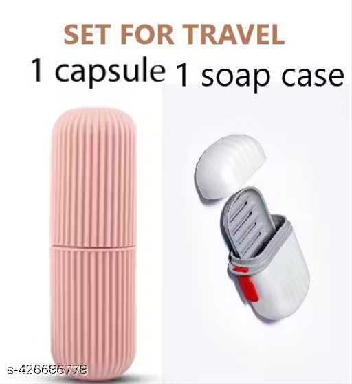 Capsule Shape Travel Toothbrush Case Holder with Portable Soap Case Holder for Bathroom / (1pcs Toothbrush holders & 1pcs Soap case holders (Combo)
